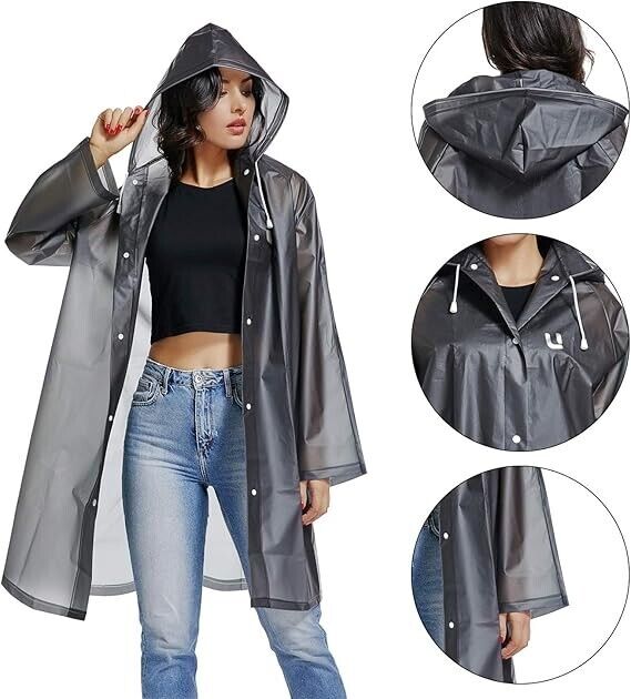 UNIQUEBELLA EVA Raincoat Waterproof Rain Poncho Reusable Unisex Long Cape Blk XL