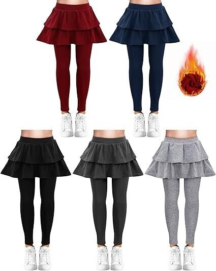 Taiyin 5 Pack Girls Skirt Cotton Ruffle Tutu Pant Footless Warm Legging 9-10 Yrs