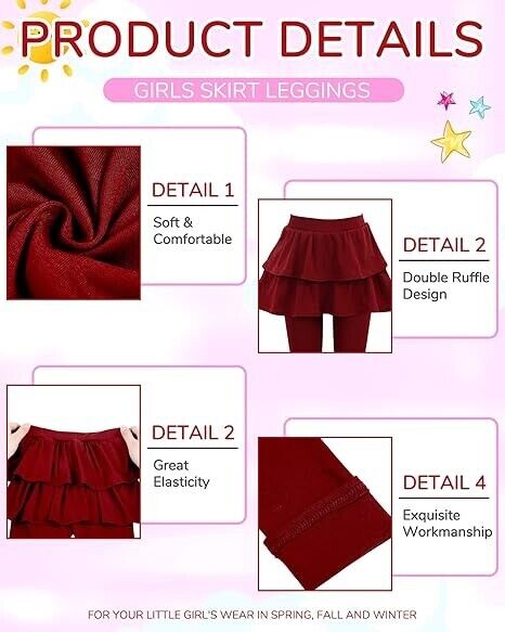 Taiyin 5 Pack Girls Skirt Cotton Ruffle Tutu Pant Footless Warm Legging 9-10 Yrs