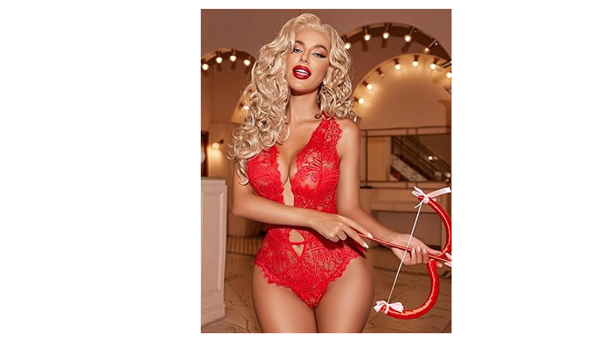 Avidlove Women One Piece Lingerie Lace Bodysuit Deep V Teddy Mini Babydoll, M