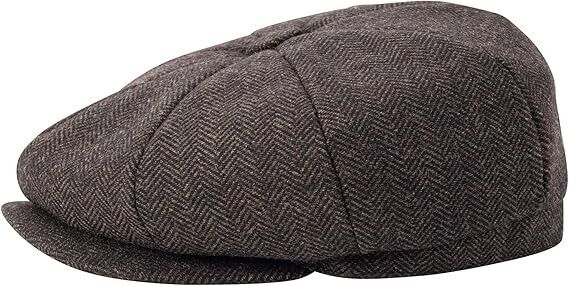 BOTVELA Men's 8 Panel Wool Blend Newsboy Flat Cap Herringbone Tweed Hat - 7 1/8