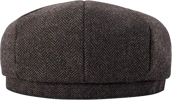 BOTVELA Men's 8 Panel Wool Blend Newsboy Flat Cap Herringbone Tweed Hat - 7 1/8
