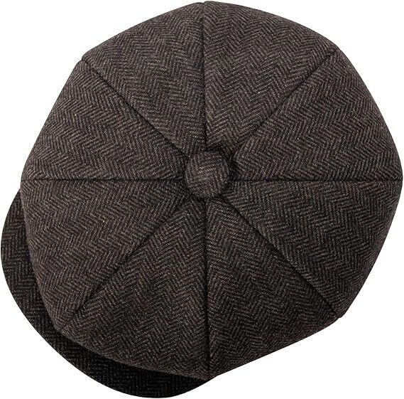BOTVELA Men's 8 Panel Wool Blend Newsboy Flat Cap Herringbone Tweed Hat - 7 1/8