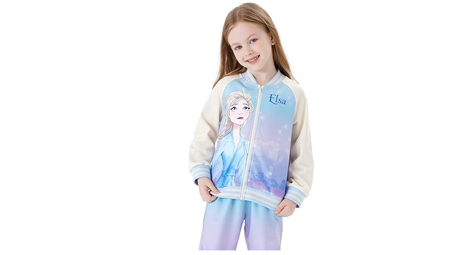 Disney Frozen Elsa Toddler Girls Varsity Bomber Letterman Baseball School, 4-5T