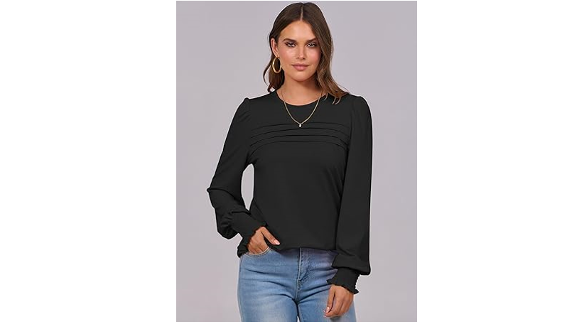 ANRABESS Long Sleeve Shirts for Women Fall Fashion 2024 Dressy Casual Blouses, L