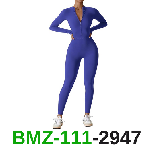 YEOREO Women Long Sleeve Workout Jumpsuit Zip Up Romper Bottom Pants Bodysuit, L