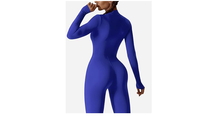 YEOREO Women Long Sleeve Workout Jumpsuit Zip Up Romper Bottom Pants Bodysuit, L