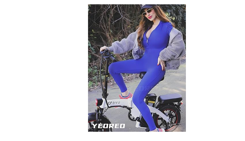 YEOREO Women Long Sleeve Workout Jumpsuit Zip Up Romper Bottom Pants Bodysuit, L