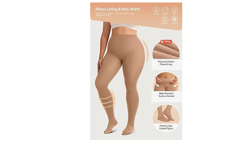 Vertvie Plus Size Fleece Lined Tights for Women Thermal Pantyhose Winter, XL-XXL