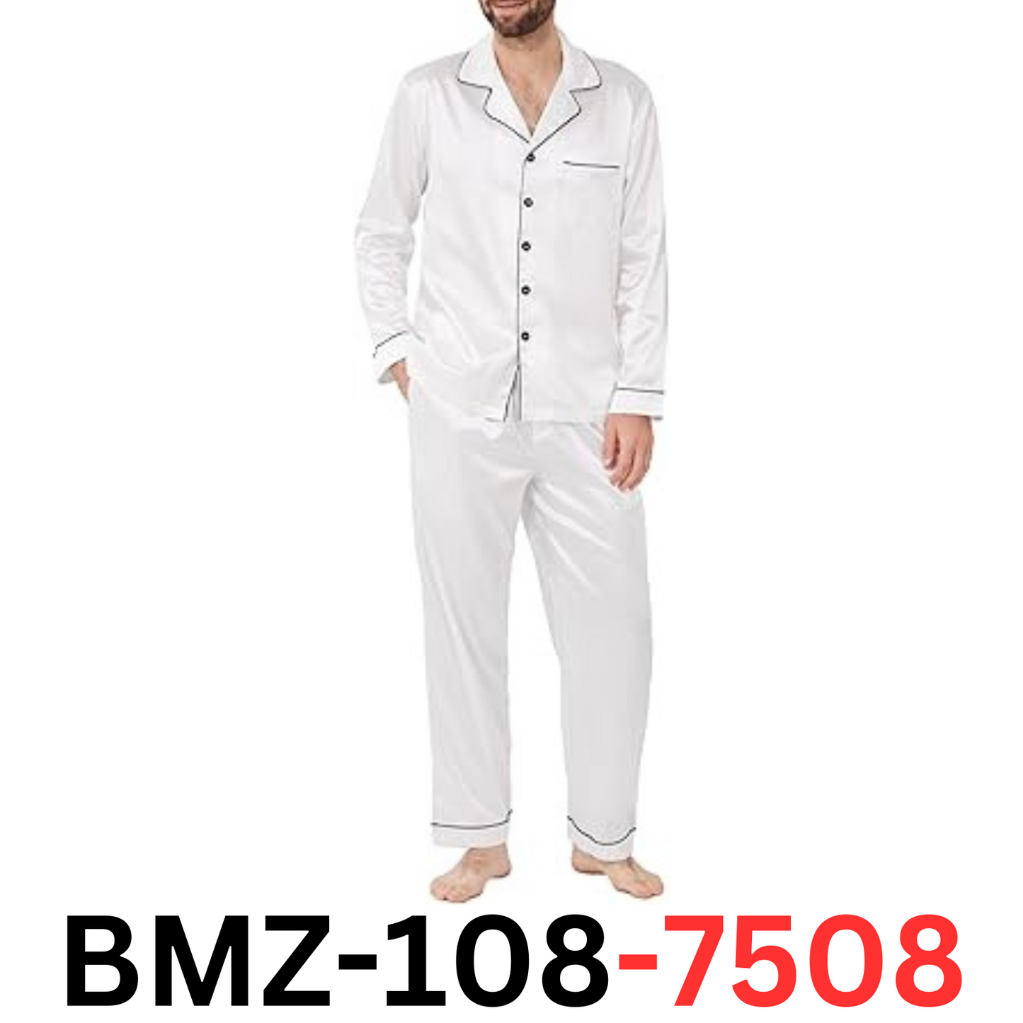 YIMANIE Mens Pajamas Silk Satin Pajamas Soft Sleepwear Button Down Loungewear, L
