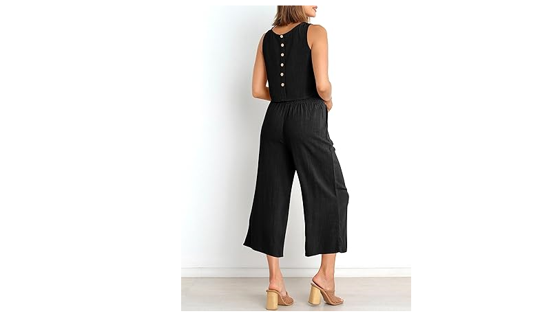 ANRABESS Women's Summer 2 Piece Outfits Sleeveless Crop Top Capri Wide Leg, M