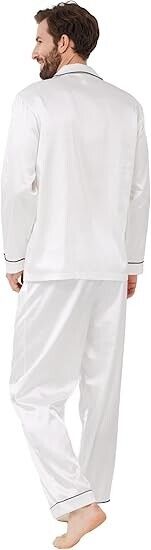 YIMANIE Mens Pajamas Silk Satin Pajamas Soft Sleepwear Button Down Loungewear, L