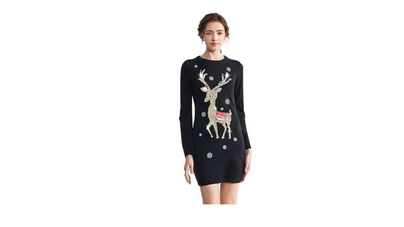 v28 Varied Ugly Christmas Sweater for Women Funny Reindeer Knit Sweaters Dress,S