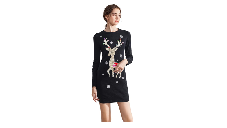 v28 Varied Ugly Christmas Sweater for Women Funny Reindeer Knit Sweaters Dress,S