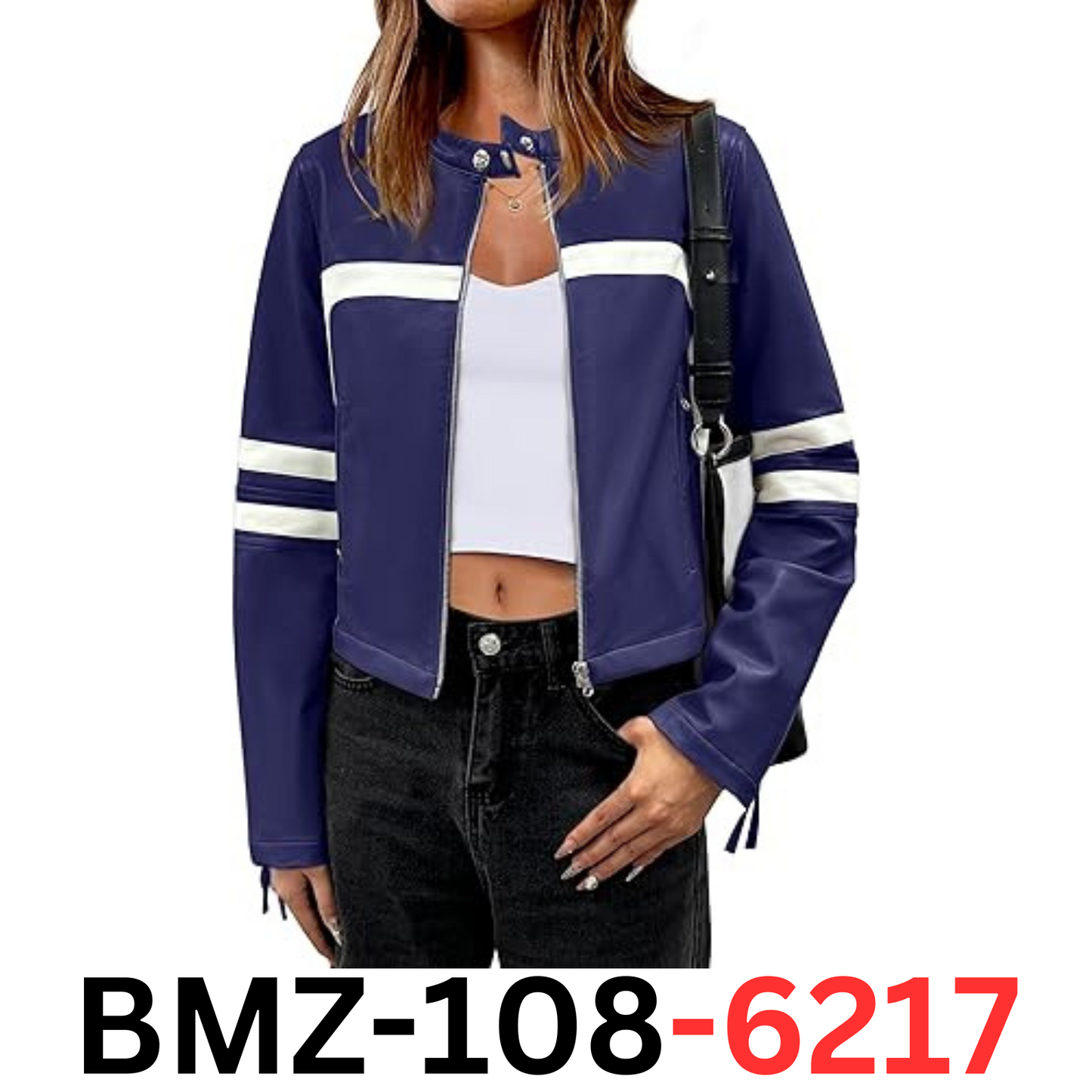 ANRABESS Women's Faux Leather Jackets Zip Up Stand Collar Cropped Biker Coat, L