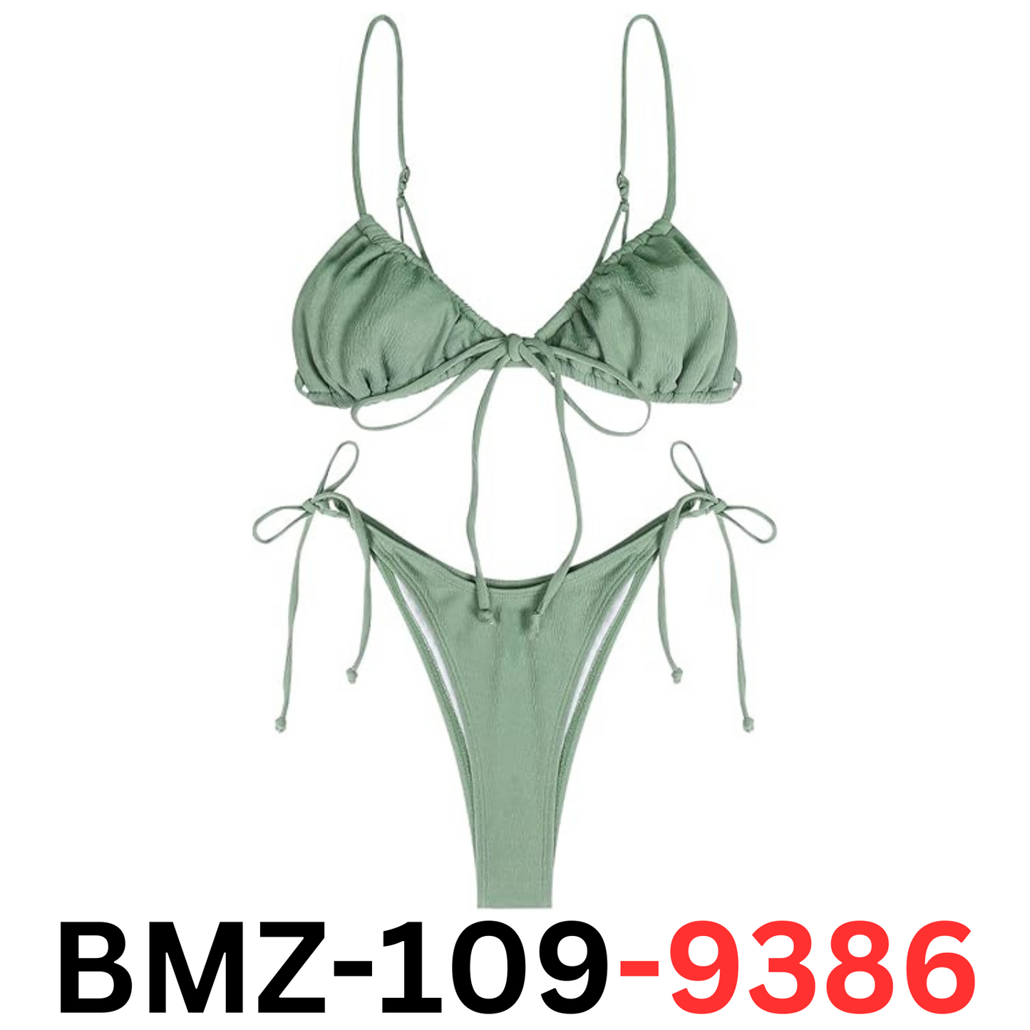 ZAFUL Ribbed Braided Straps Tanga Cheeky Bikini Swimwear, Light Green-82, Large