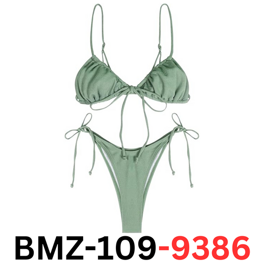 ZAFUL Ribbed Braided Straps Tanga Cheeky Bikini Swimwear, Light Green-82, Large