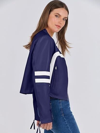 ANRABESS Women's Faux Leather Jackets Zip Up Stand Collar Cropped Biker Coat, L