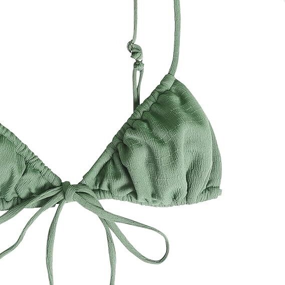 ZAFUL Ribbed Braided Straps Tanga Cheeky Bikini Swimwear, Light Green-82, Large