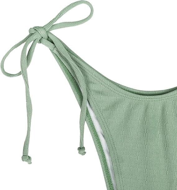ZAFUL Ribbed Braided Straps Tanga Cheeky Bikini Swimwear, Light Green-82, Large