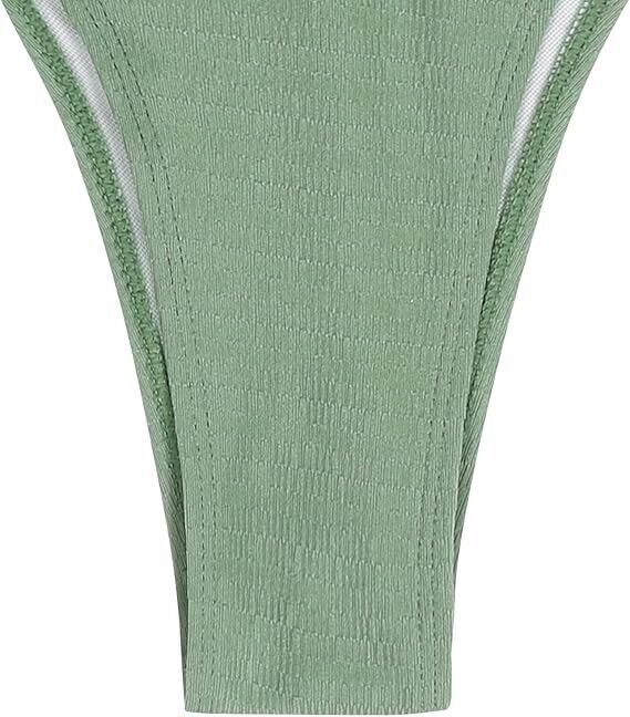 ZAFUL Ribbed Braided Straps Tanga Cheeky Bikini Swimwear, Light Green-82, Large