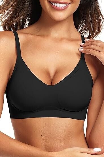 Vertvie Women's Seamless Bra No Underwire Comfort Push Up Wireless Bra Black, XL
