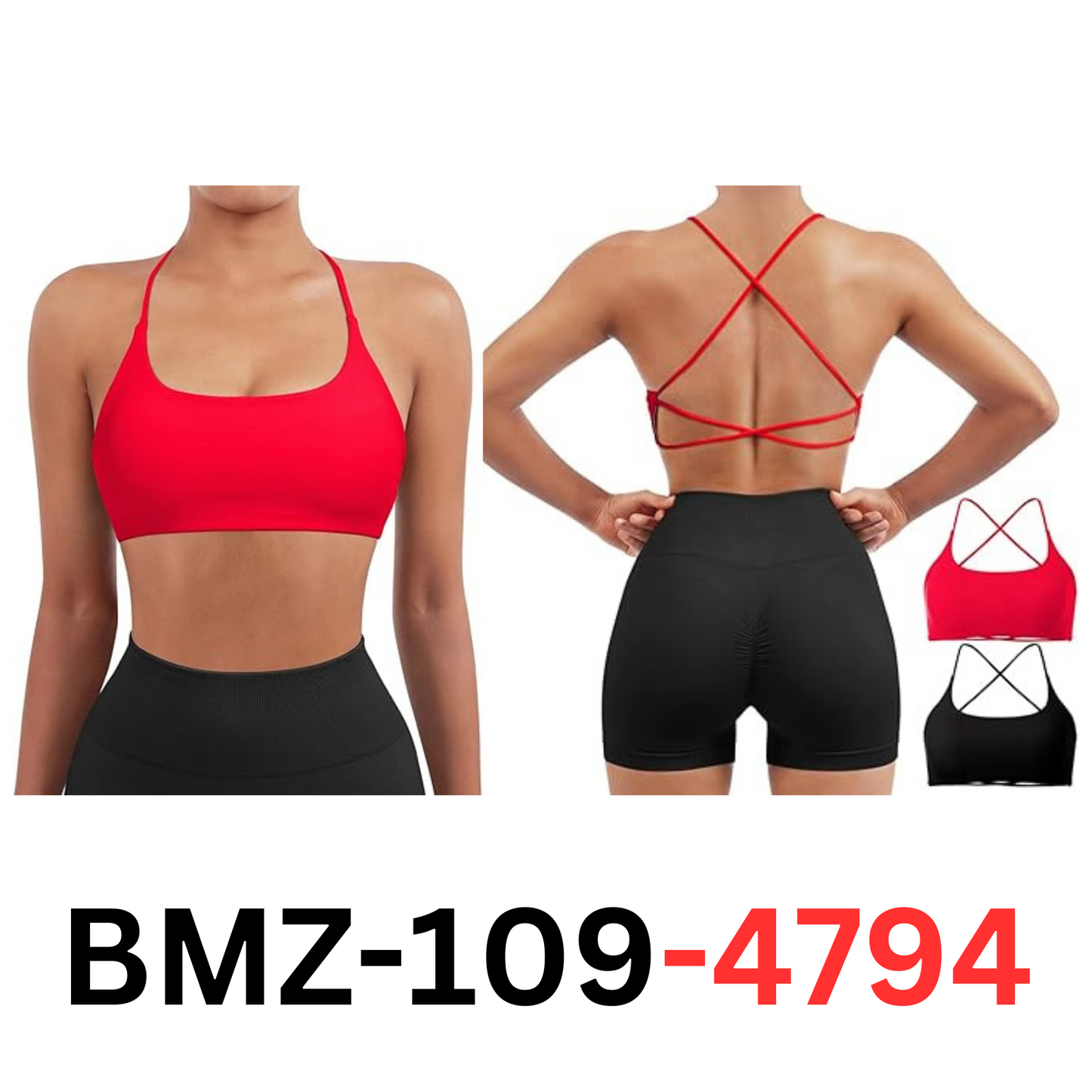 SUUKSESS Women 2 Piece Open Back Sports Bra Pack Strappy Workout Yoga Crops, M
