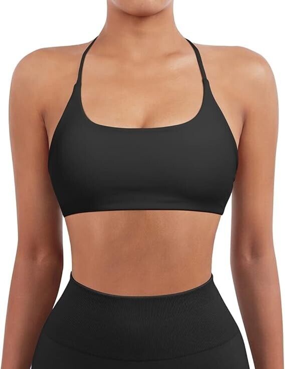 SUUKSESS Women 2 Piece Open Back Sports Bra Pack Strappy Workout Yoga Crops, M