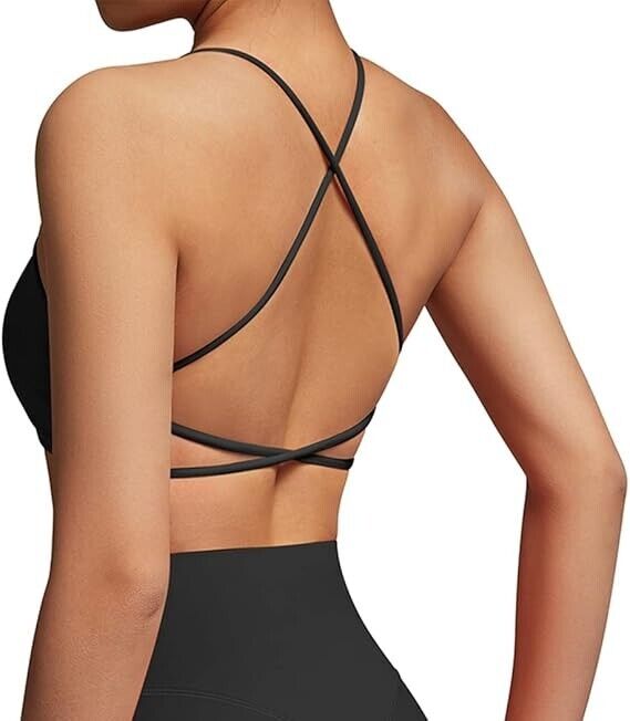 SUUKSESS Women 2 Piece Open Back Sports Bra Pack Strappy Workout Yoga Crops, M