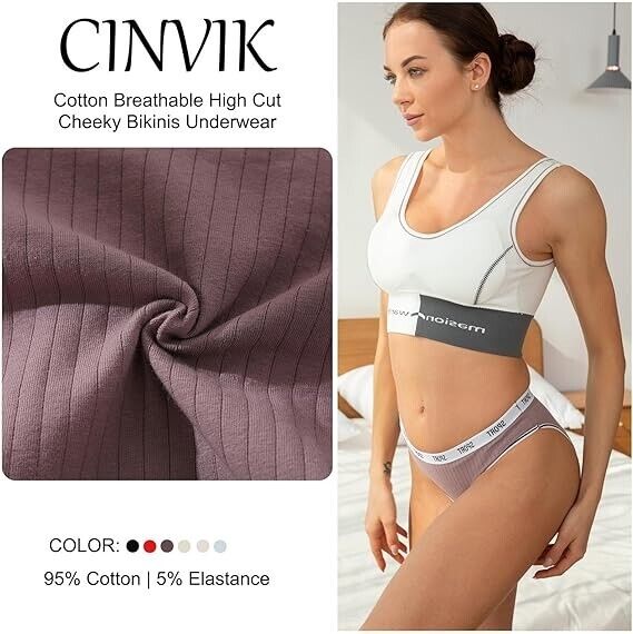 Cinvik Plus Size Bikini Underwear Stretchy Cotton Panties Women Briefs 6 pcs, 4X