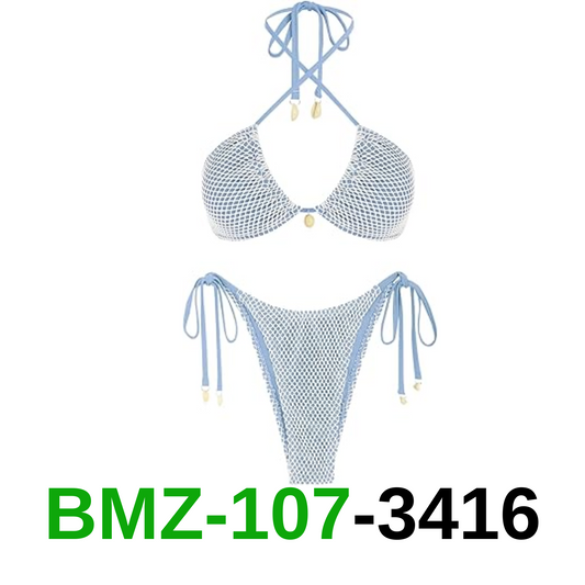 ZAFUL Women's Triangle Bikini Multiway Fishnet Tie Side Bandeau Halter String, L
