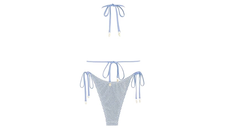ZAFUL Women's Triangle Bikini Multiway Fishnet Tie Side Bandeau Halter String, L