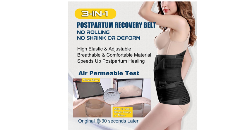 ChongErfei 3 in 1 Postpartum Belly Wrap - Recovery Belly/Waist/Pelvis Belt, L