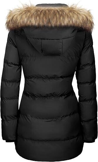 WenVen Women's Bulky Winter Thicken Jacket with NO Fur Trim Hood (Black,M)