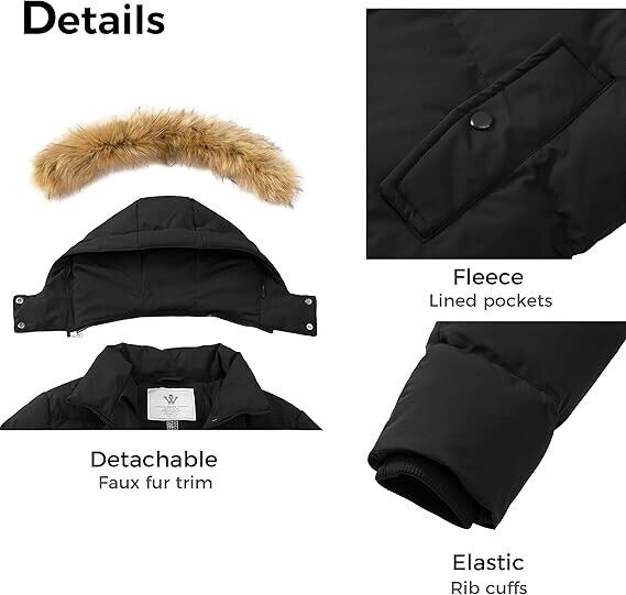 WenVen Women's Bulky Winter Thicken Jacket with NO Fur Trim Hood (Black,M)
