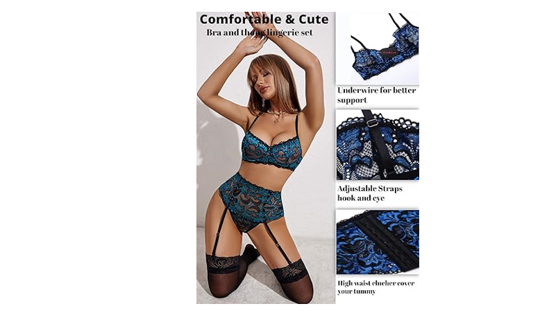 Avidlove Women Lace Lingerie Set with Garter Belt High Waist Bra and Panty, S