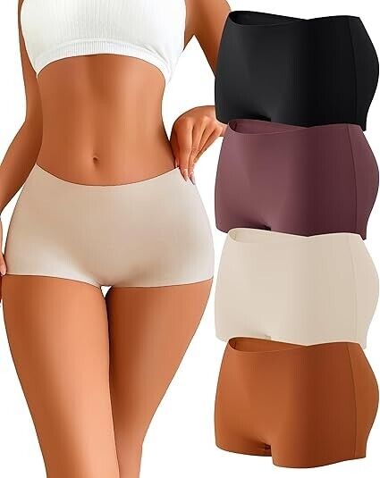 CUTE BYTE Women Seamless Boy Underwear Soft Stretch No Show Boxer Short 4 Pack M