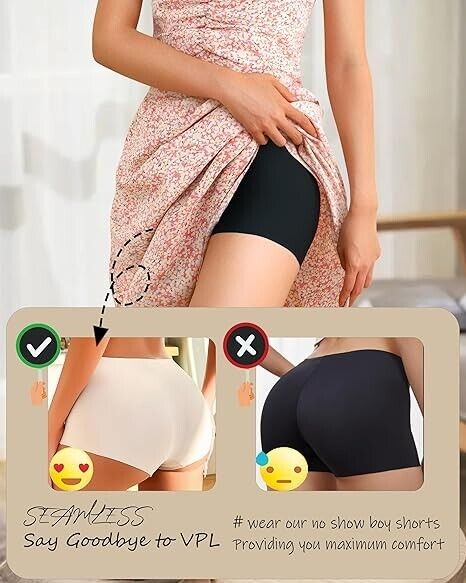 CUTE BYTE Women Seamless Boy Underwear Soft Stretch No Show Boxer Short 4 Pack M