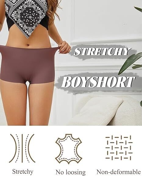 CUTE BYTE Women Seamless Boy Underwear Soft Stretch No Show Boxer Short 4 Pack M