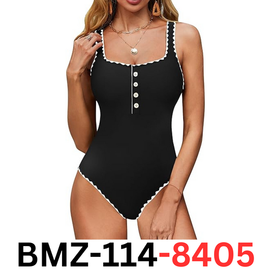 BMJL Women's One Piece Swimsuits Button Adjustable Strap Bathing Suit, Black, L
