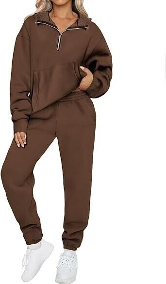 Bloggerlove Women's 2 Piece Jogger Lounge Sets Matching Sweat Zip Hoodie Black L