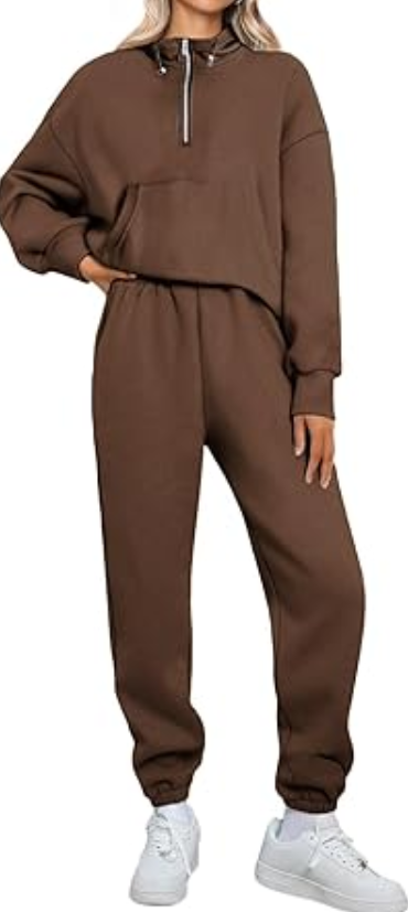 Bloggerlove Women's 2 Piece Jogger Lounge Sets Matching Sweat Zip Hoodie Black L