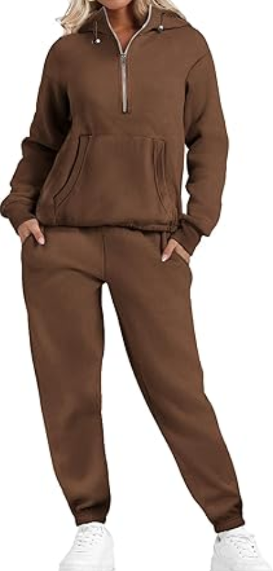 Bloggerlove Women's 2 Piece Jogger Lounge Sets Matching Sweat Zip Hoodie Black L
