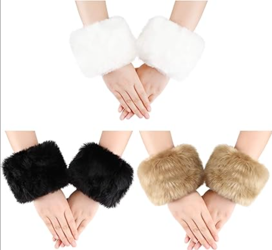 3 Pairs Women's Wrist Winter Warmers Faux Fur Cuff Warmers Arm Leg Warmers- Gift