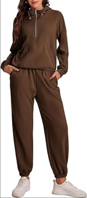 Bloggerlove Women's 2 Piece Jogger Lounge Sets Matching Sweat Zip Hoodie Black L