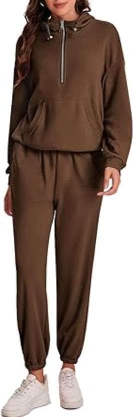 Bloggerlove Women's 2 Piece Jogger Lounge Sets Matching Sweat Zip Hoodie Black L