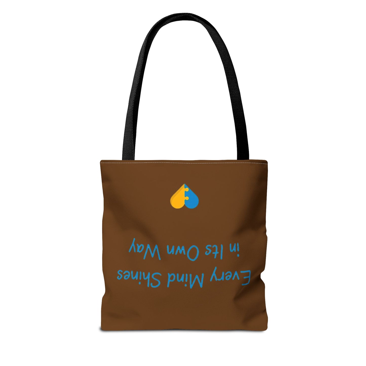 Autism Awareness Puzzle Heart Tote Bag — "Different Is Beautiful" Brown AOP