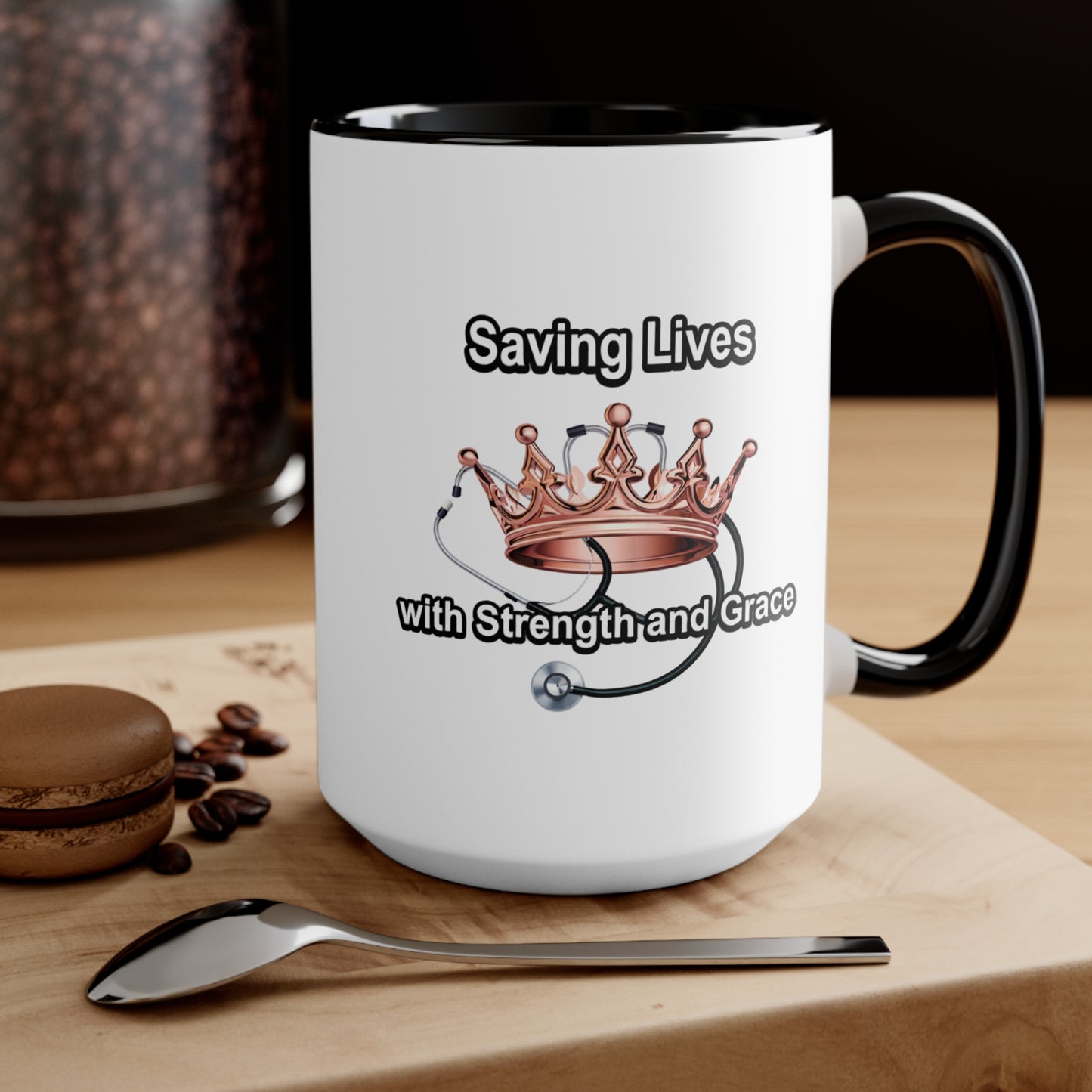Accent Mug — "Saving Lives with Strength and Grace" Nurse Stethoscope Coffee Cup
