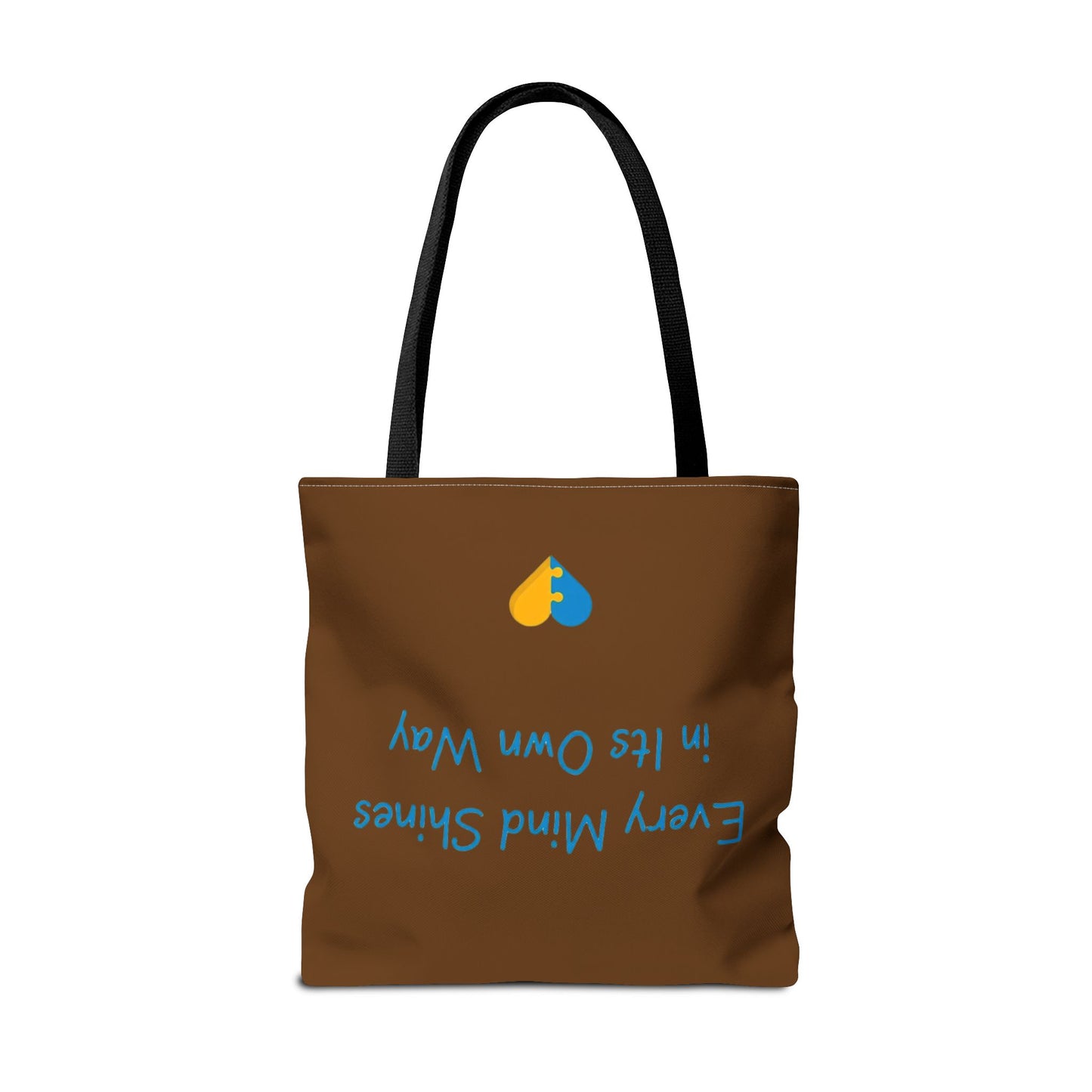 Autism Awareness Puzzle Heart Tote Bag — "Different Is Beautiful" Brown AOP