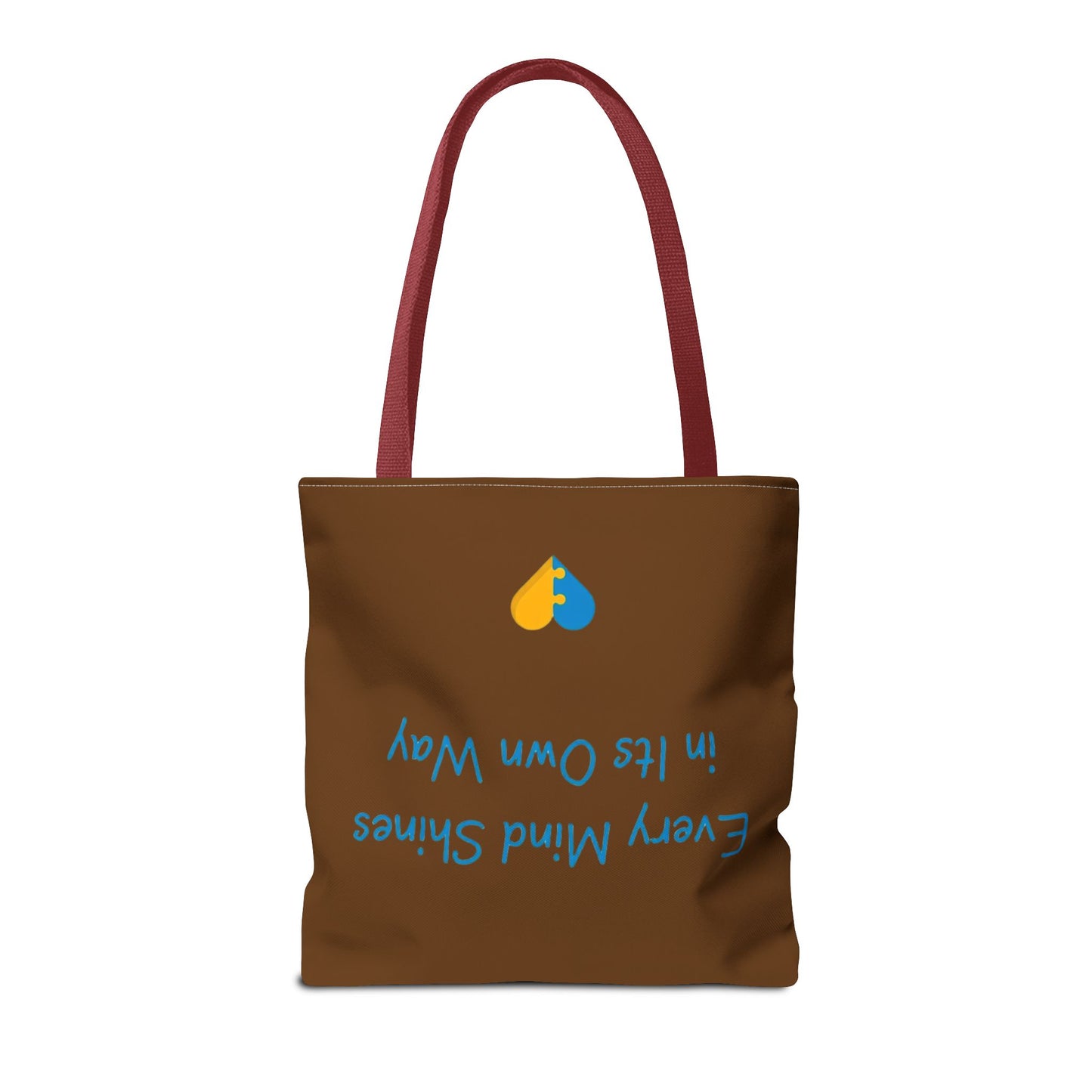 Autism Awareness Puzzle Heart Tote Bag — "Different Is Beautiful" Brown AOP